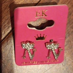 Women's Ek Earrings Letter N Crown ( Cubic Zicornia) Diamonds NIP